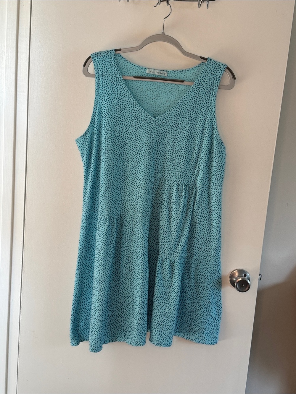 Cut Loose bellflower blue Polka Dot Sleeveless patchwork Dress xl